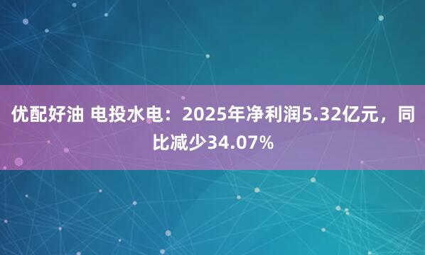 优配好油 电投水电：2025年净利润5.32亿元，同比减少34.07%